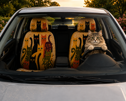 Whimsical Cat Family Car Seat Covers – Colorful Gift for Cat Moms, Cat Lovers & Pet Owners