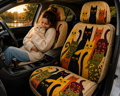 Whimsical Cat Family Car Seat Covers – Colorful Gift for Cat Moms, Cat Lovers & Pet Owners