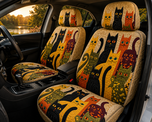 Whimsical Cat Family Car Seat Covers – Colorful Gift for Cat Moms, Cat Lovers & Pet Owners
