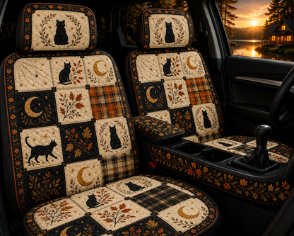 Autumn Black Cat Patchwork Car Seat Covers – Colorful Gift for Cat Moms