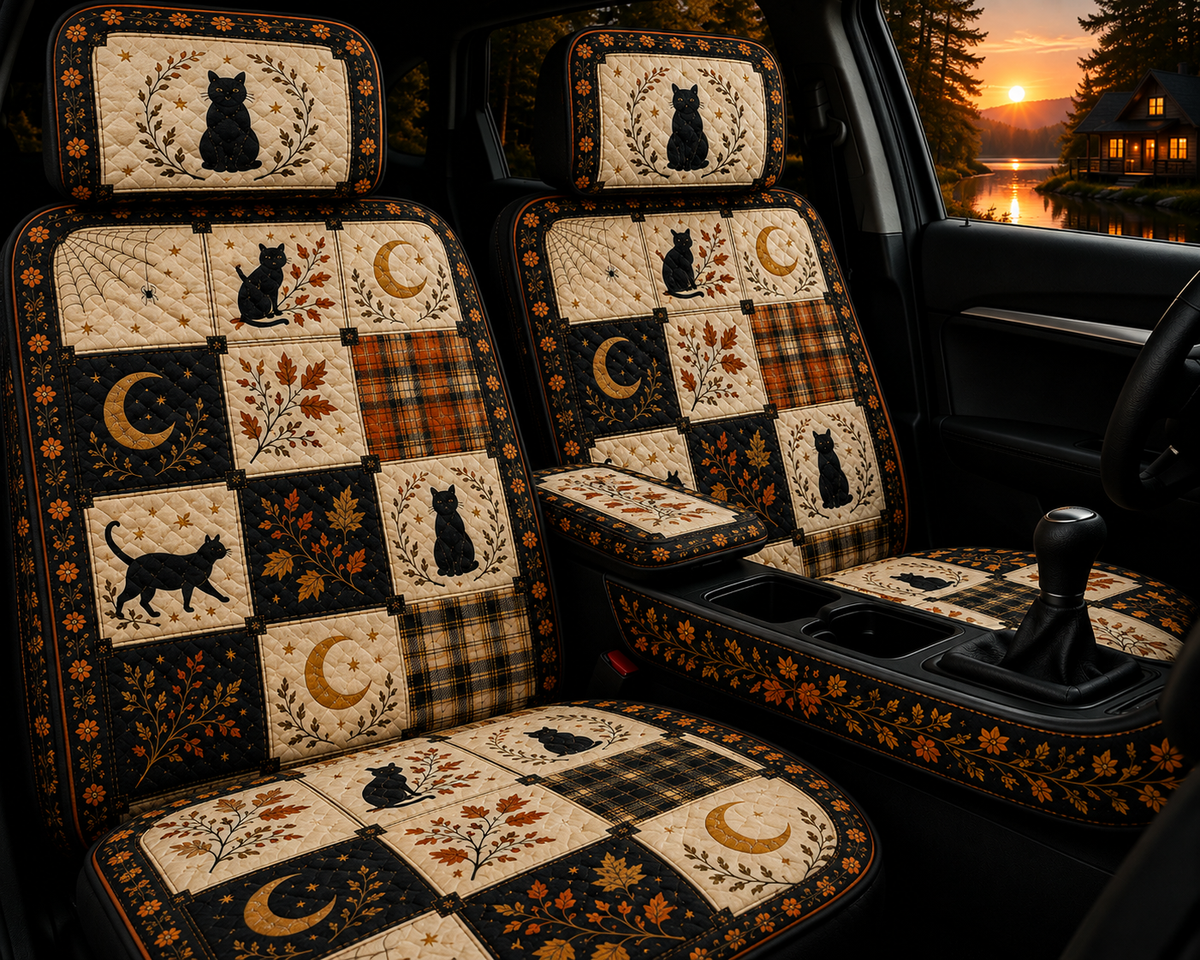 Autumn Black Cat Patchwork Car Seat Covers – Colorful Gift for Cat Moms