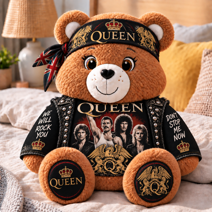 Queen Custom Shaped Bear Pillow – Classic Rock Inspired Gift for Queen & Freddie Mercury Fans
