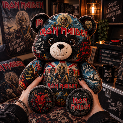 Iron Maiden Bear Custom Shaped Pillow – Fear of the Dark Heavy Metal Music Fan Gift, Rock Collectible