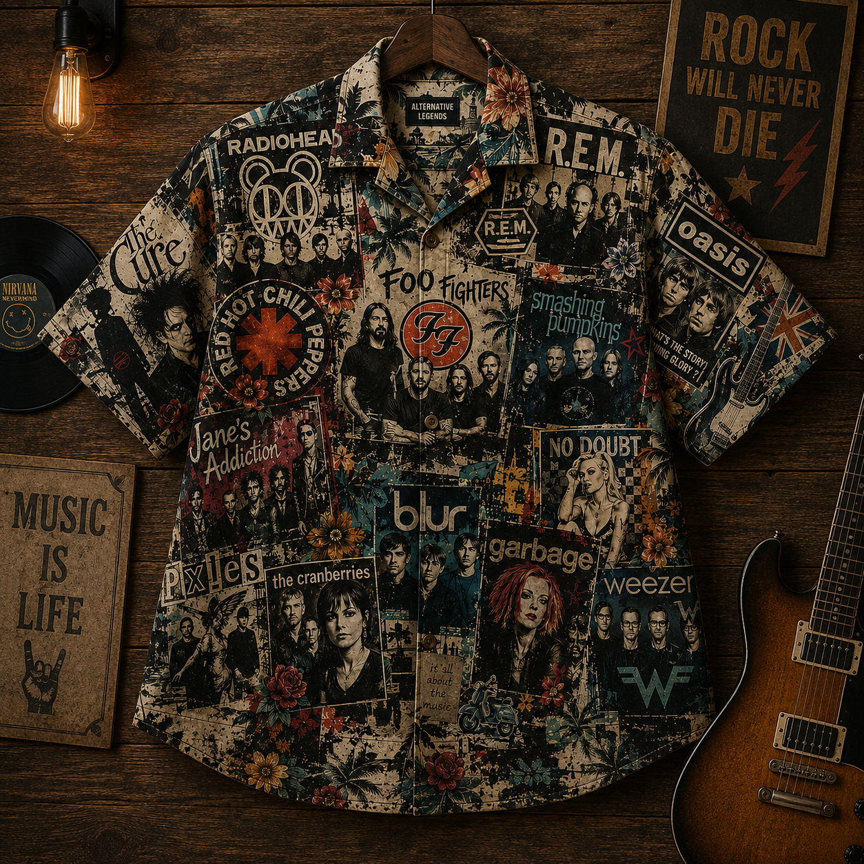 Alternative Rock Hawaiian Shirt - Vintage Rock Music Fan Gift