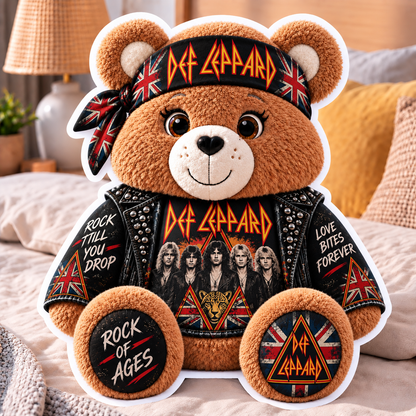 Def Leppard Custom Shaped Bear Pillow – Classic Hard Rock Inspired Gift for Def Leppard Fans