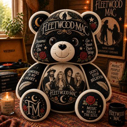 Fleetwood Mac Bear Custom Shaped Pillow – Classic Rock Music Fan Gift, Vintage Rock Collectible