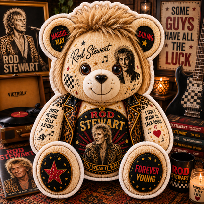 Rod Stewart Bear Custom Shaped Pillow – Forever Young Rock Music Fan Gift, Classic Rock Lover Decor