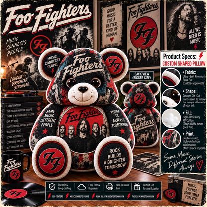Foo Fighters Custom Shaped Bear Pillow – Alternative Rock Music Inspired Gift for Fans