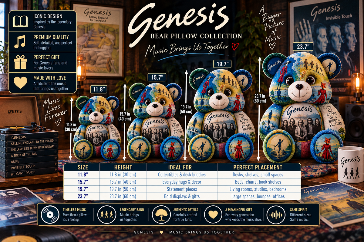 Genesis Bear Custom Shaped Pillow – Progressive Rock Fan Gift
