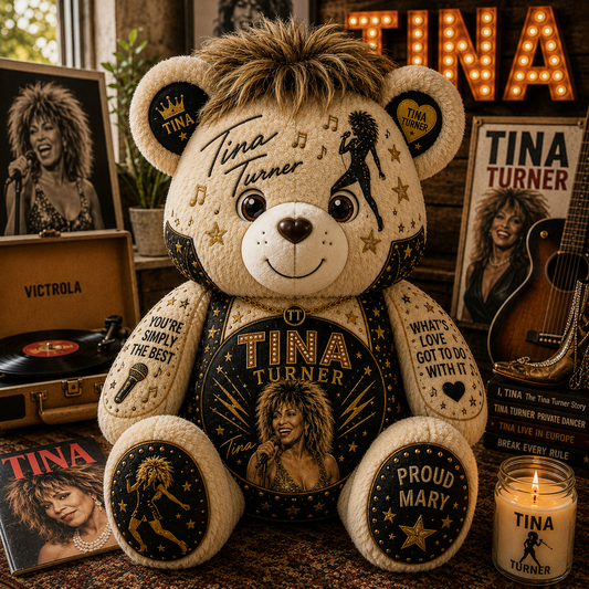 Tina Turner Bear Custom Shaped Pillow – Music Legend Fan Gift