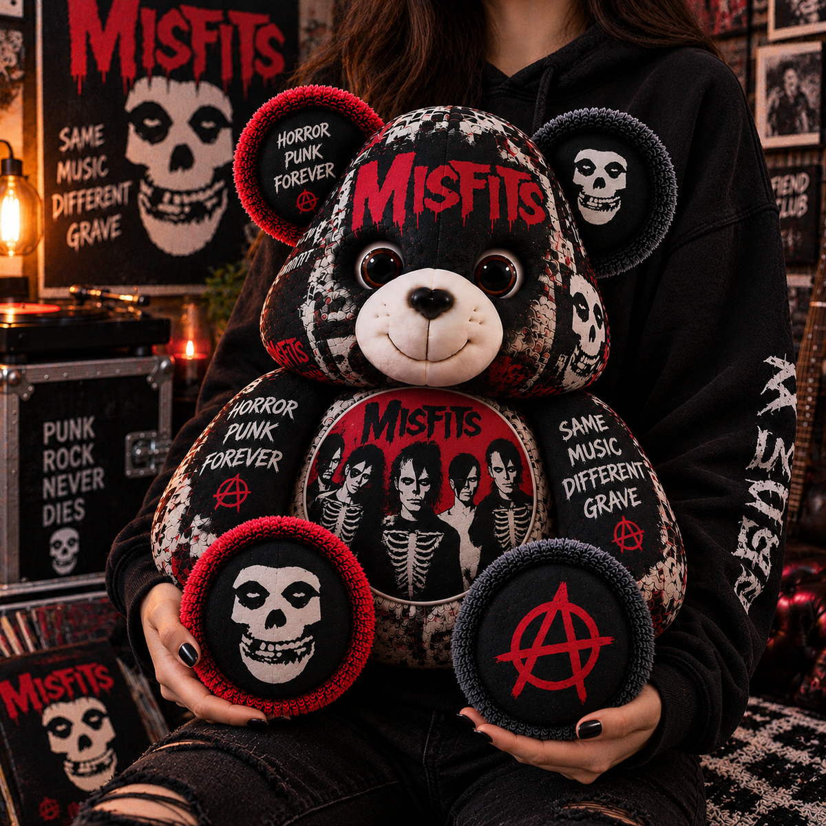 Misfits Custom Shaped Bear Pillow – Horror Punk Music Inspired Gift for Fans