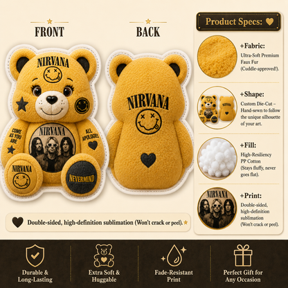Nirvana Bear Custom Shaped Pillow – Rock Music Legend Gift