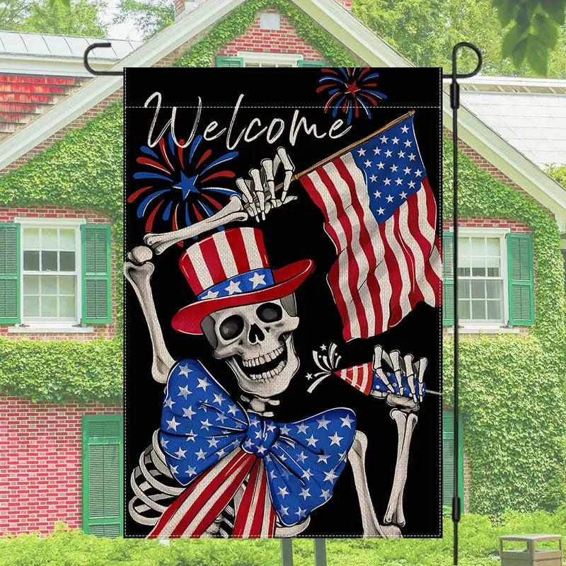 Patriotic Gothic Skeleton Garden Flag