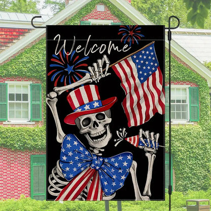 Patriotic Gothic Skeleton Garden Flag