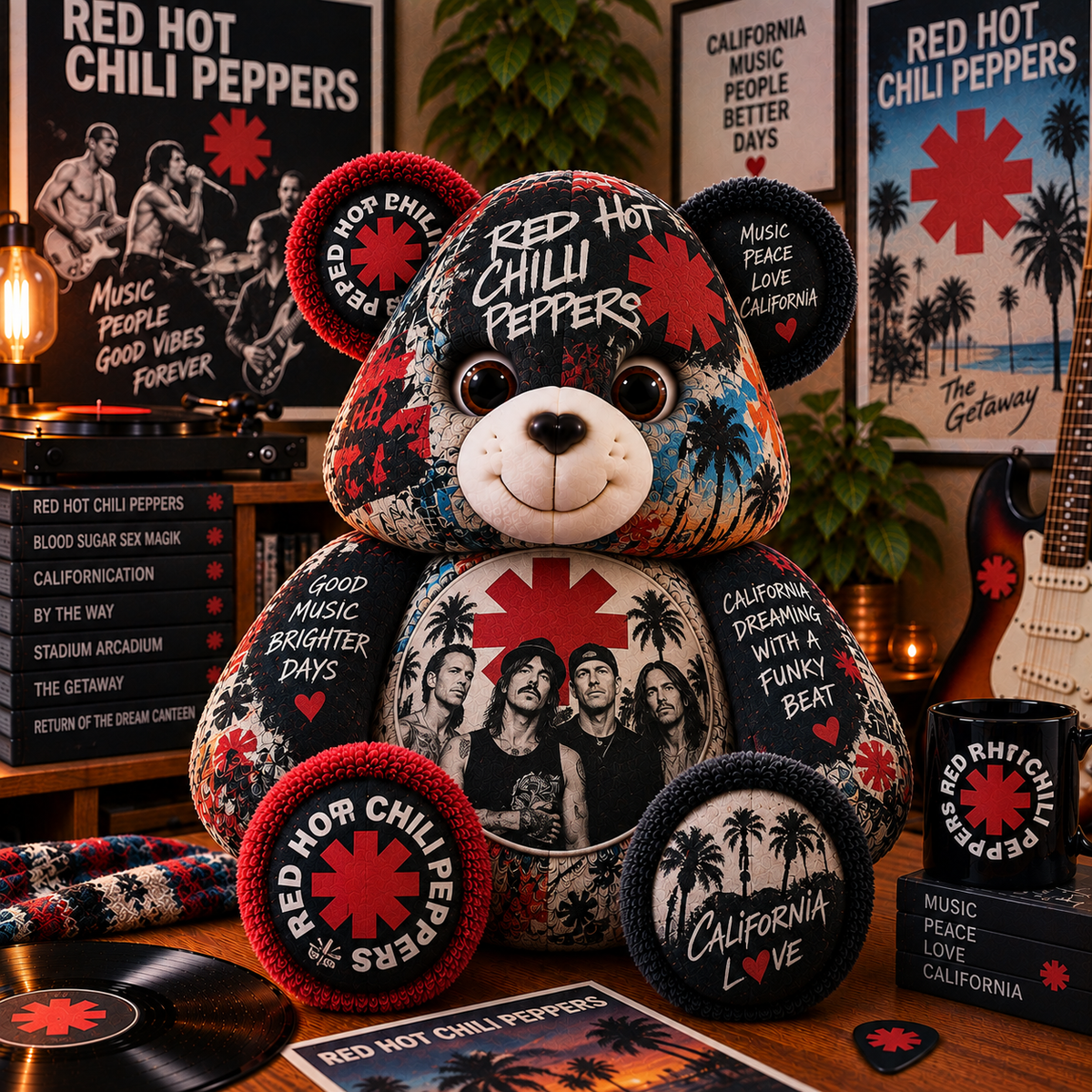 Red Hot Chili Peppers Custom Shaped Bear Pillow – Alternative Rock Music Inspired Gift for Fans