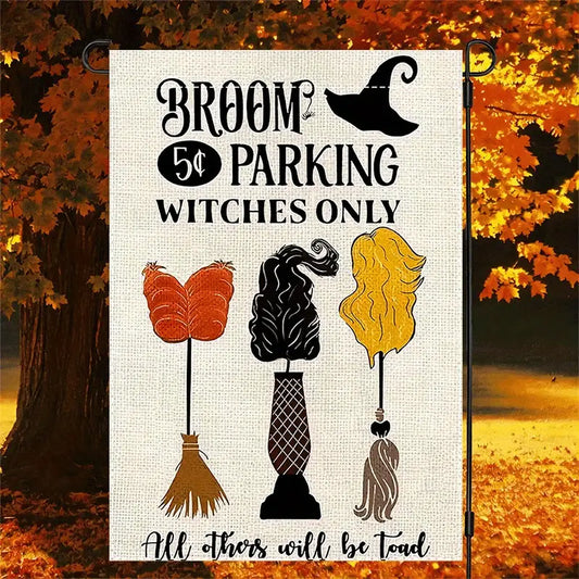 Halloween Witch Broom Parking Garden Flag, Halloween Garden Flag, House Flag