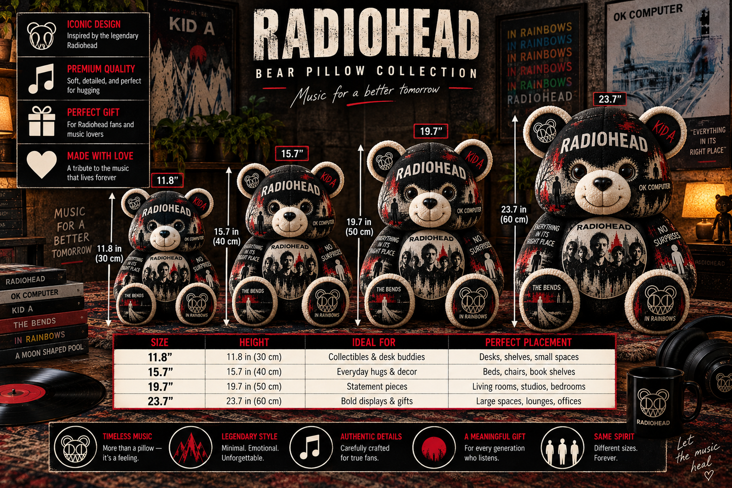 Radiohead Bear Custom Shaped Pillow – Alternative Rock Music Fan Gift