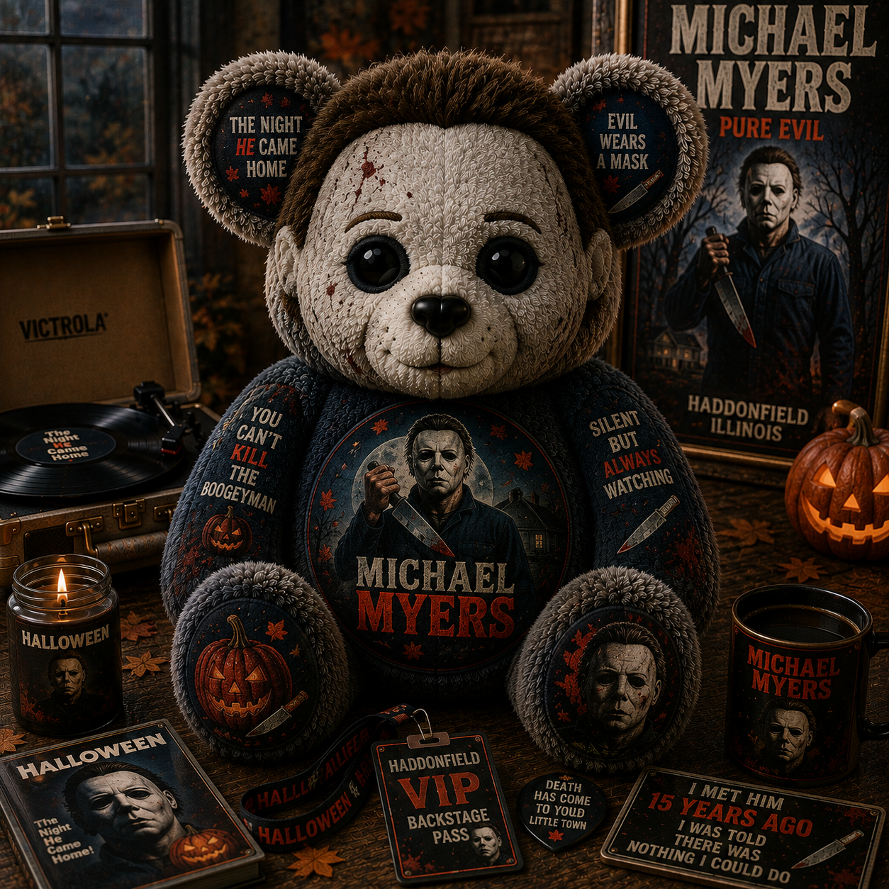 Michael Myers Bear Custom Shaped Pillow – Halloween Horror Boogeyman Fan Gift