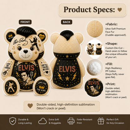 Elvis Presley Bear Custom Shaped Pillow – Gift for Elvis Fans & Rock ’n’ Roll Lovers