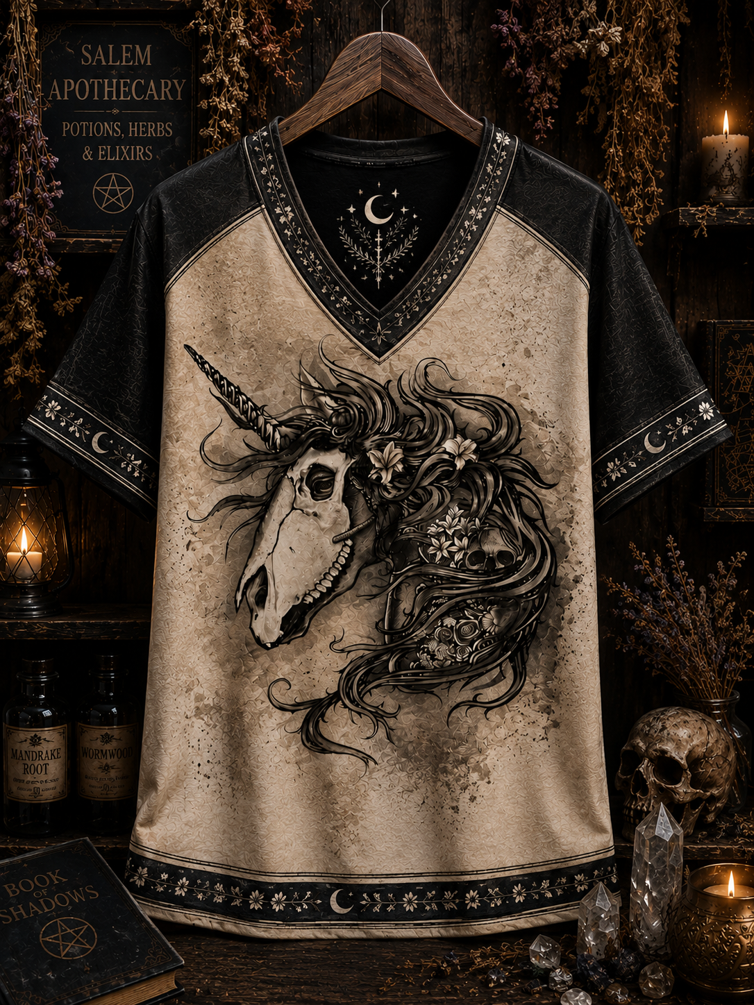 Witchy Unicorn Skull All Over Print Shirt - Gothic Unicorn Halloween Shirt, Witch Lover Gift
