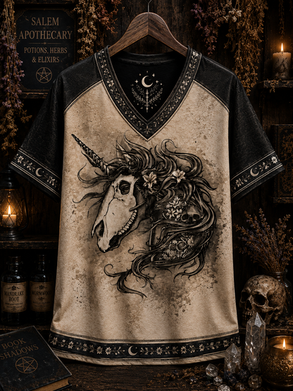Witchy Unicorn Skull All Over Print Shirt - Gothic Unicorn Halloween Shirt, Witch Lover Gift