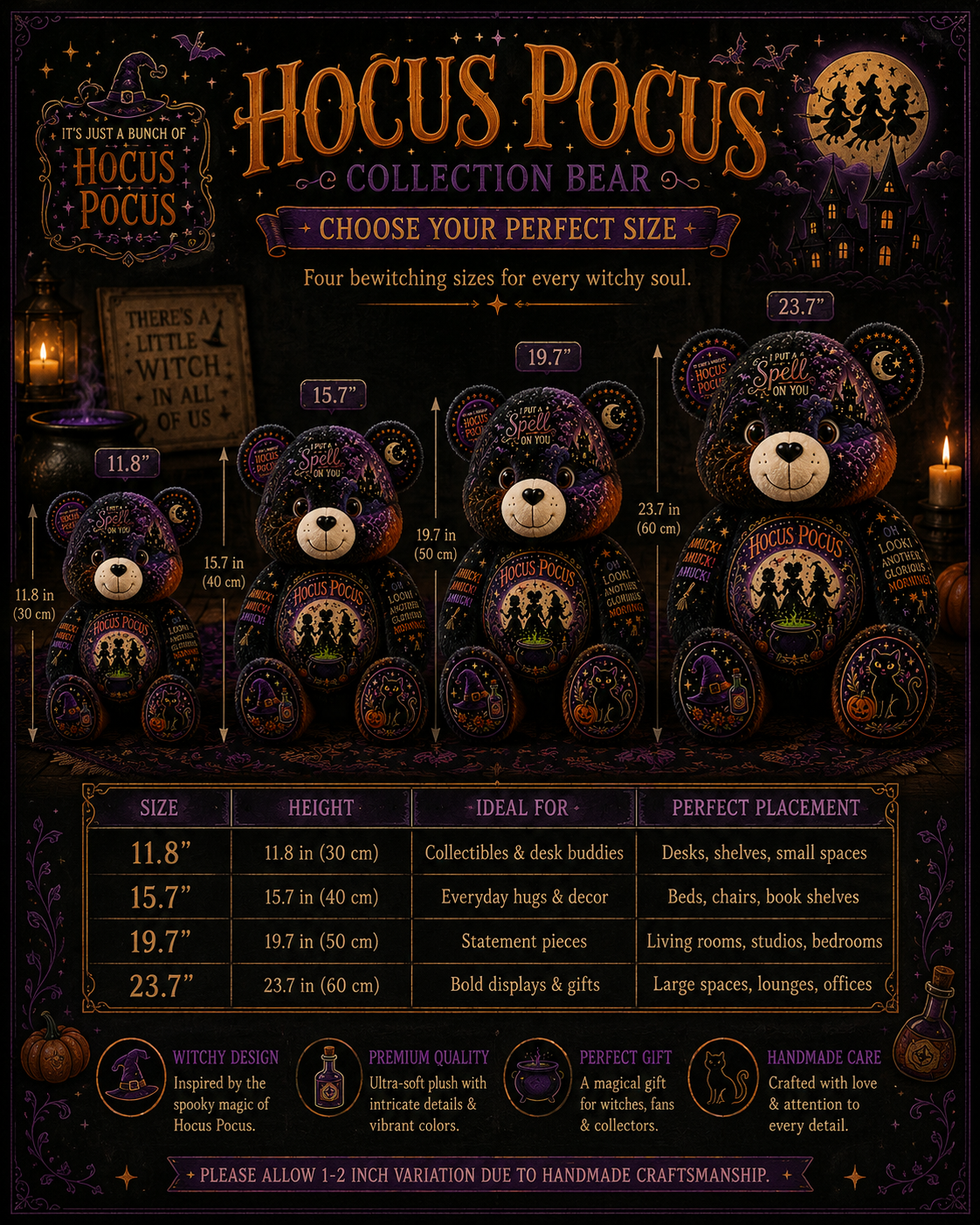 Hocus Pocus Bear Custom Shaped Pillow – Halloween Witch Gift & Witch Lovers