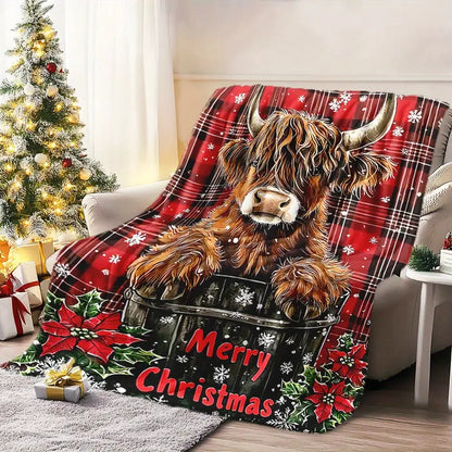 Cozy Merry Christmas Cow Blanket - Perfect Holiday Gift