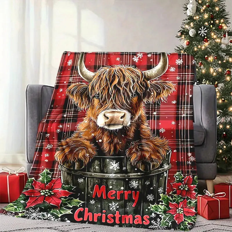 Cozy Merry Christmas Cow Blanket - Perfect Holiday Gift