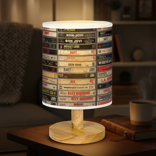 Classic Rock Metal Music Wood Base Fabric Lamp, Vintage Rock Lamp for Music Lovers, Retro Home Décor Gift