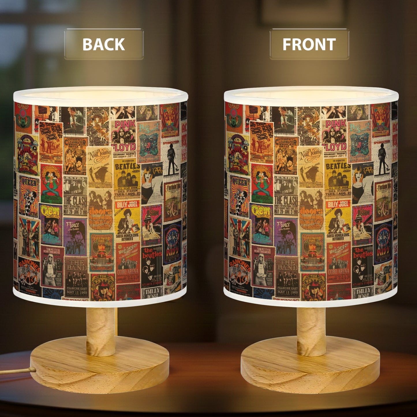 Classic Rock Wood Base Fabric Lamp, Vintage Rock Lamp for Music Lovers, Retro Home Décor Gift