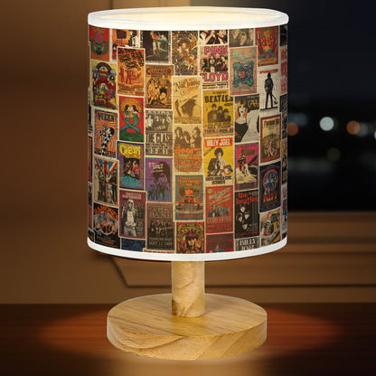 Classic Rock Wood Base Fabric Lamp, Vintage Rock Lamp for Music Lovers, Retro Home Décor Gift