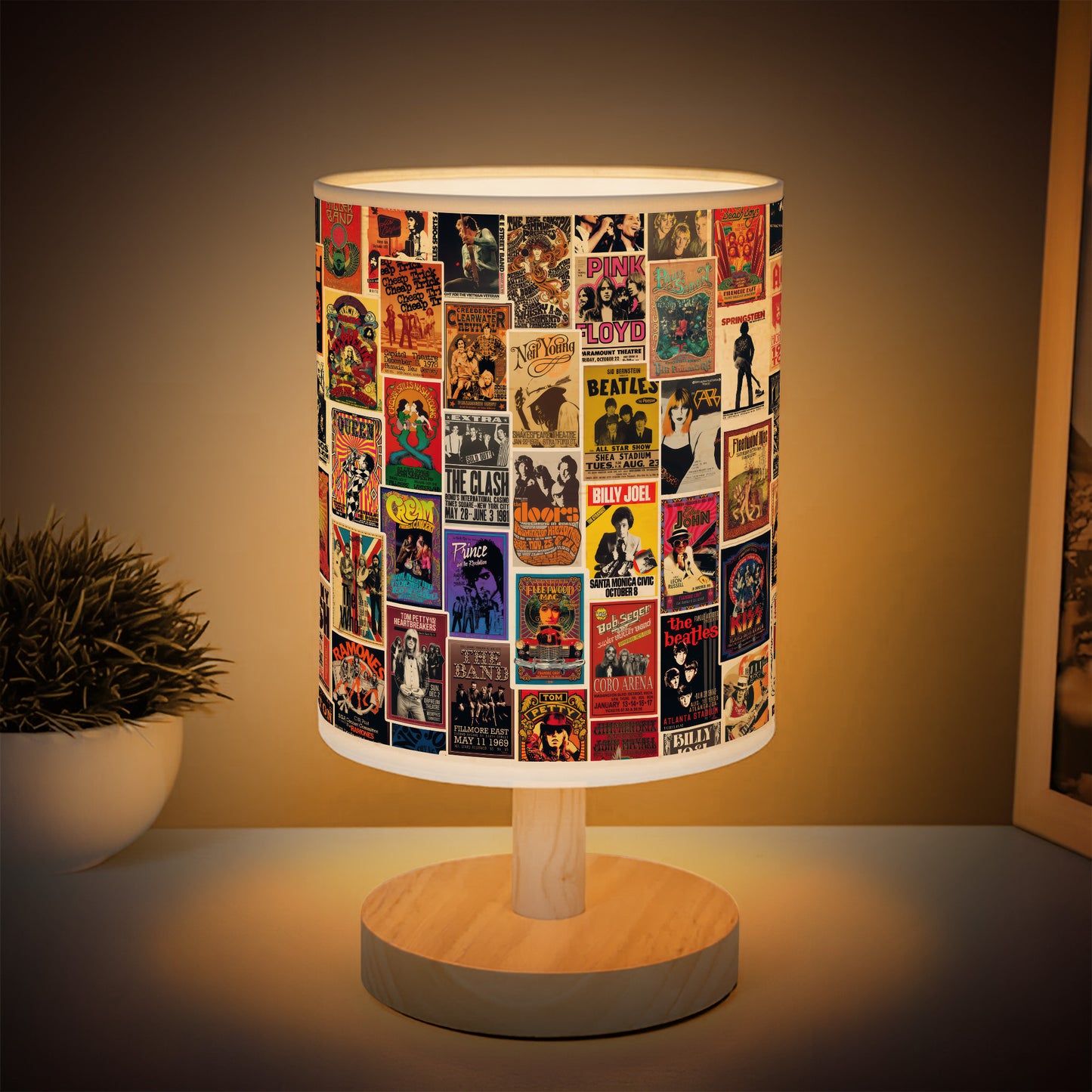 Classic Rock Wood Base Fabric Lamp, Vintage Rock Lamp for Music Lovers, Retro Home Décor Gift