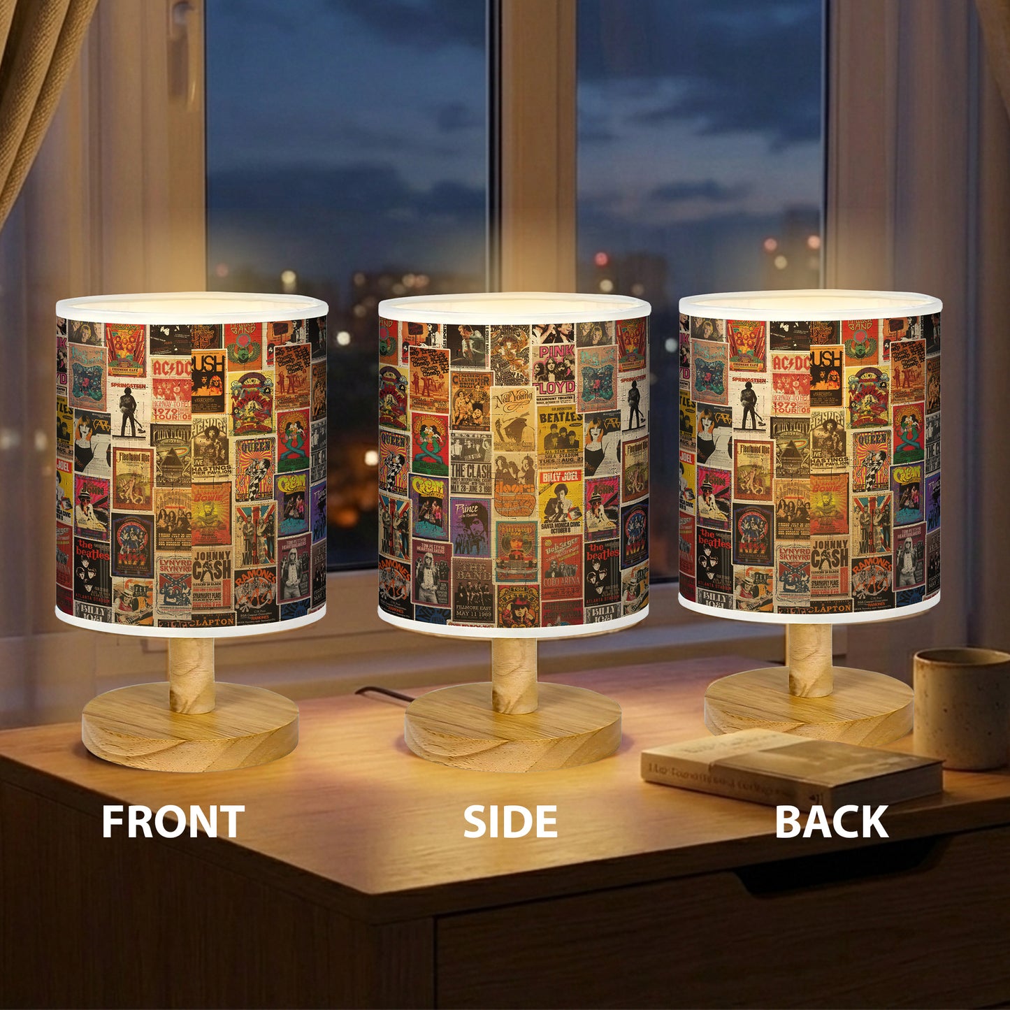 Classic Rock Wood Base Fabric Lamp, Vintage Rock Lamp for Music Lovers, Retro Home Décor Gift