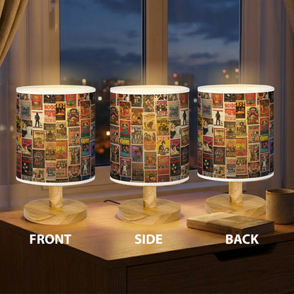 Classic Rock Wood Base Fabric Lamp, Vintage Rock Lamp for Music Lovers, Retro Home Décor Gift
