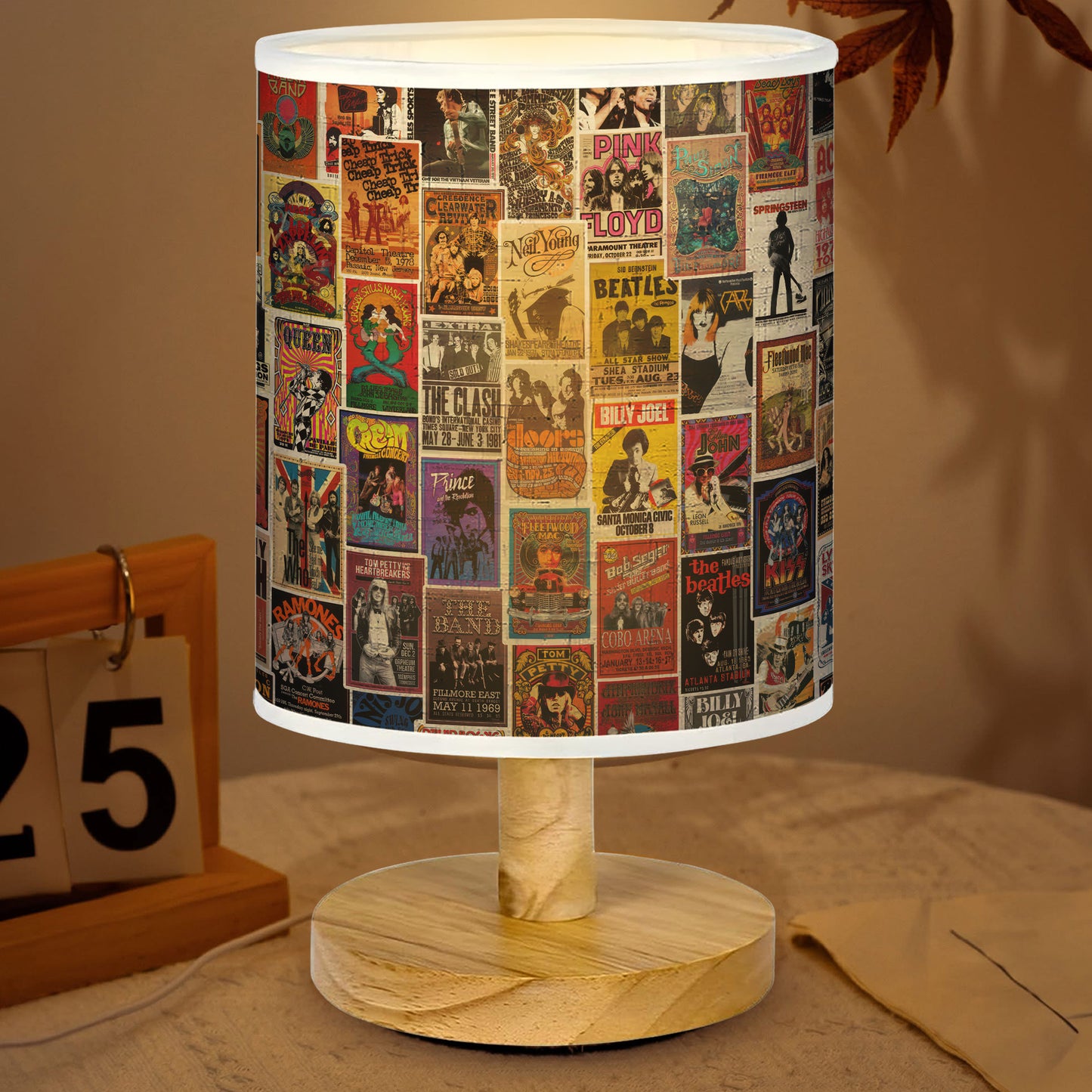 Classic Rock Wood Base Fabric Lamp, Vintage Rock Lamp for Music Lovers, Retro Home Décor Gift