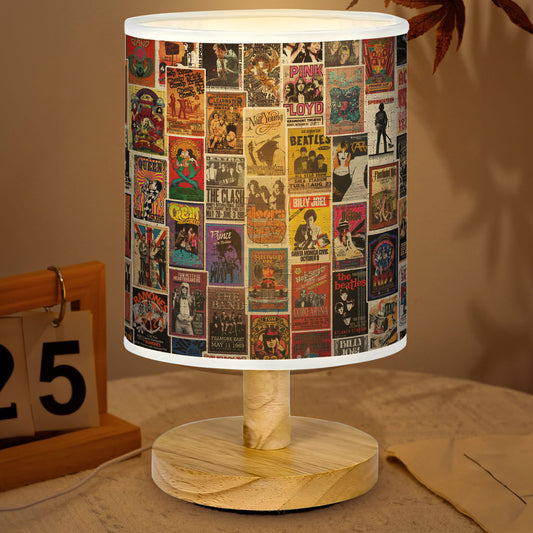 Classic Rock Wood Base Fabric Lamp, Vintage Rock Lamp for Music Lovers, Retro Home Décor Gift