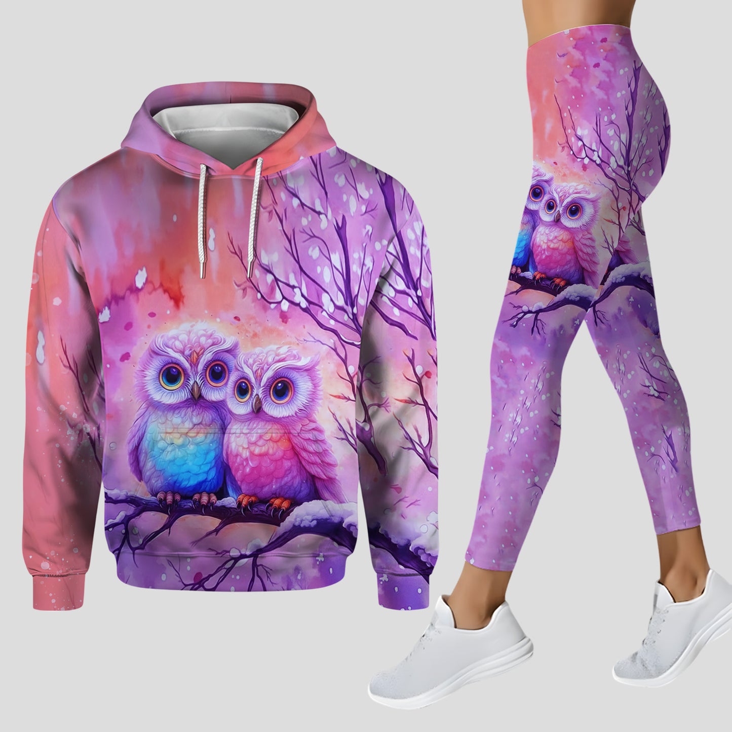 Couple Owl - Personalized Couple Hoodie and Leggings