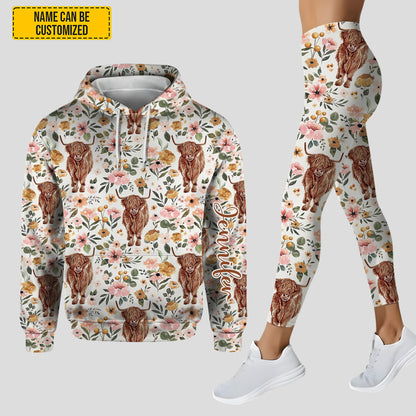 Highland Cow Flower - Personalized Highland Cow Hoodie and Leggings
