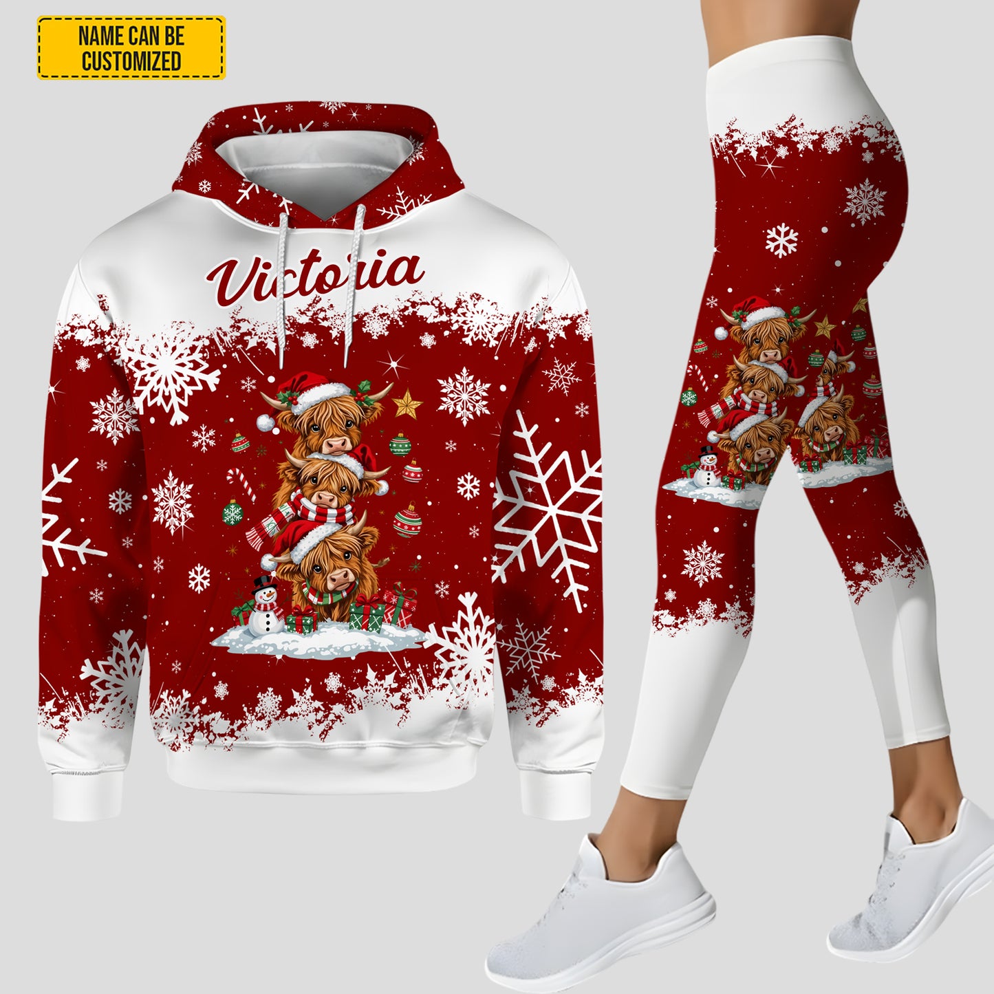 Personalized Christmas Highland Cow Hoodie and Leggings