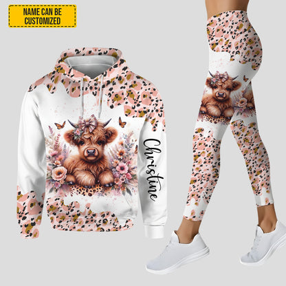 Cute Cow Flowers - Personalized Highland Cow Hoodie and Leggings