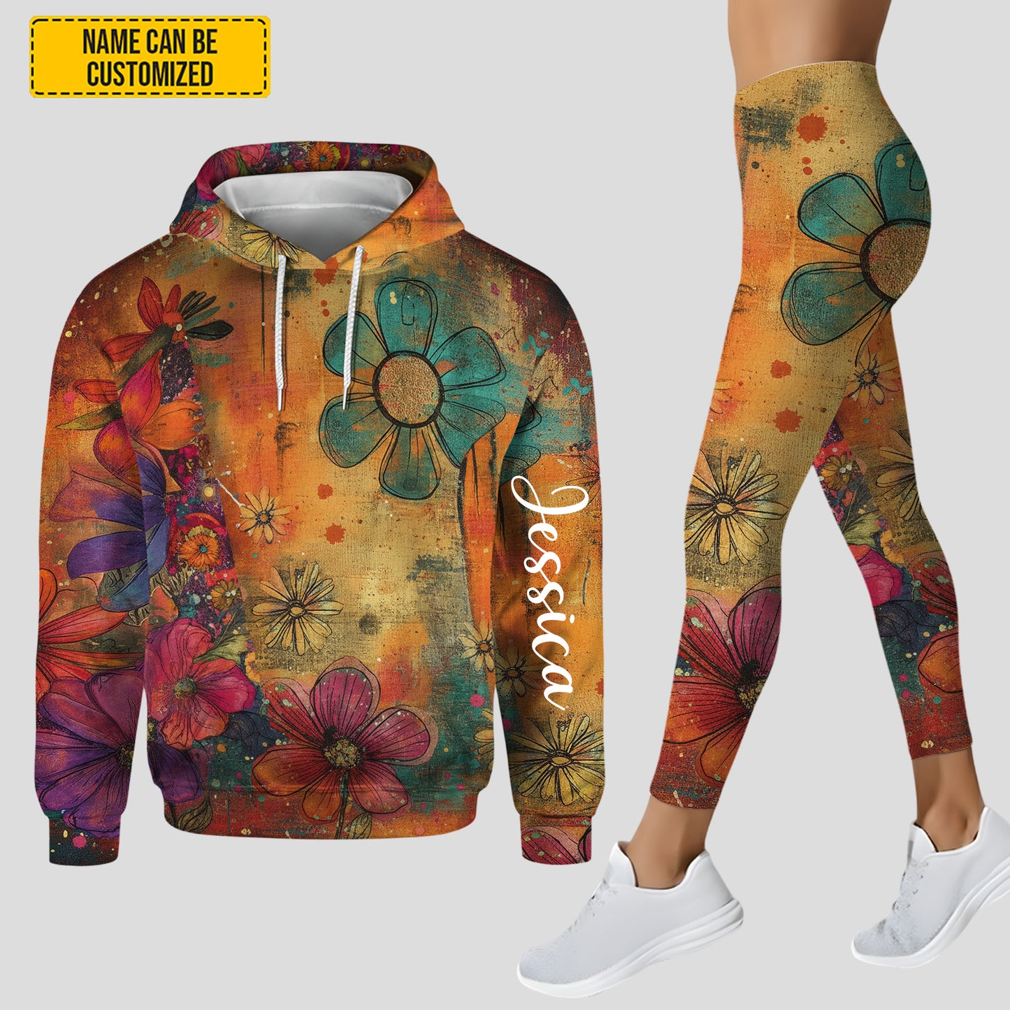 Personalized Hippie Style Floral Hoodie and Leggings