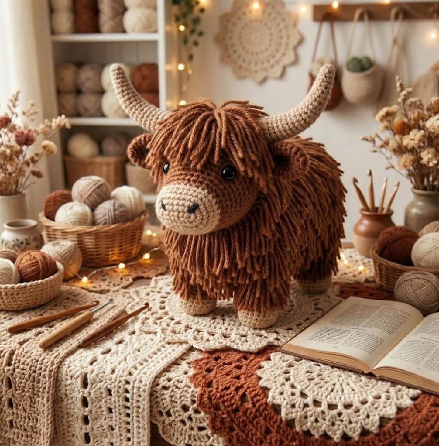 Fluffy Highland Cow Shaped Pillow