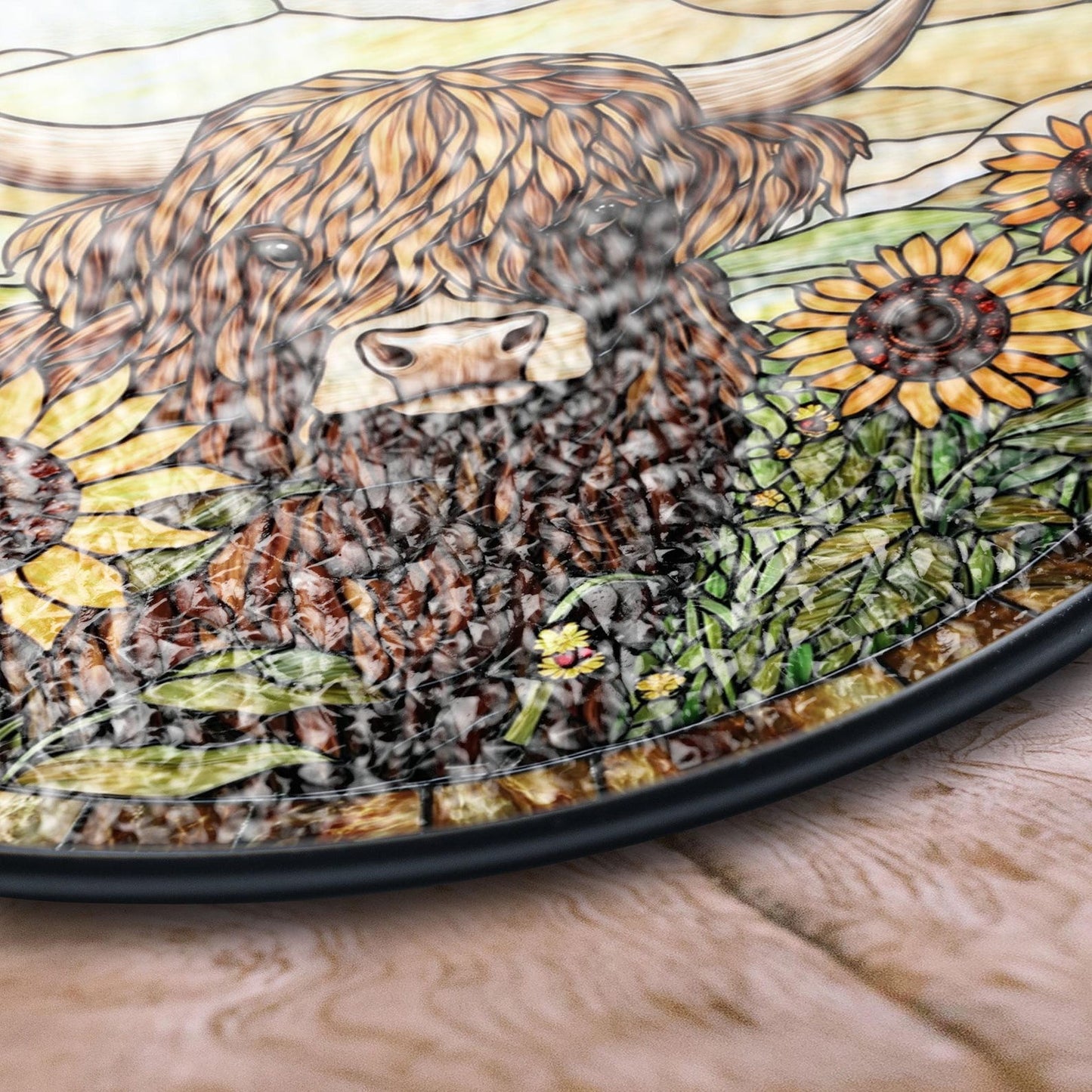 Highland Cow Sunflower Stained Glass Suncatcher