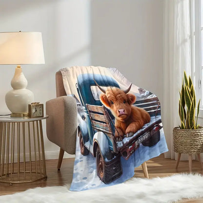 Cozy Winter Cow And Truck Blanket - Perfect Holiday Gift