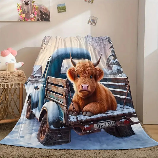 Cozy Winter Cow And Truck Blanket - Perfect Holiday Gift