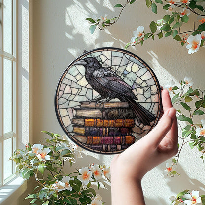 Raven And Books Stained Glass Suncatcher
