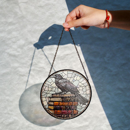 Raven And Books Stained Glass Suncatcher