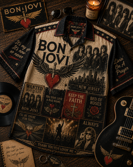 Bon Jovi Hawaiian Shirt - Vintage Music Fan Gift