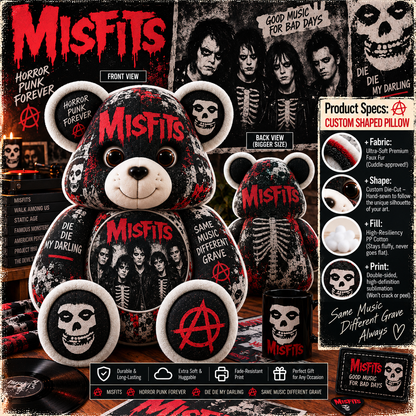 Misfits Custom Shaped Bear Pillow – Horror Punk Music Inspired Gift for Fans
