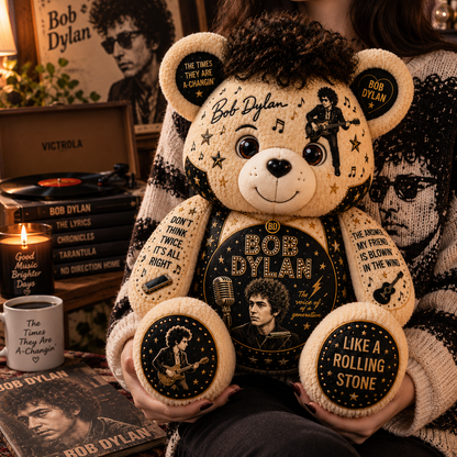 Bob Dylan Bear Custom Shaped Pillow – Like a Rolling Stone Music Fan Gift, Classic Folk Rock Legend Decor